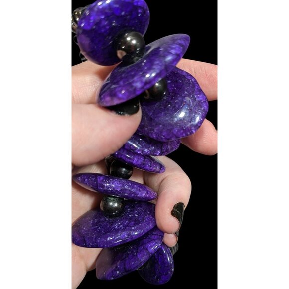 Chunky Gothic Purple Crackle Disc Statement Necklace - Picture 3 of 7